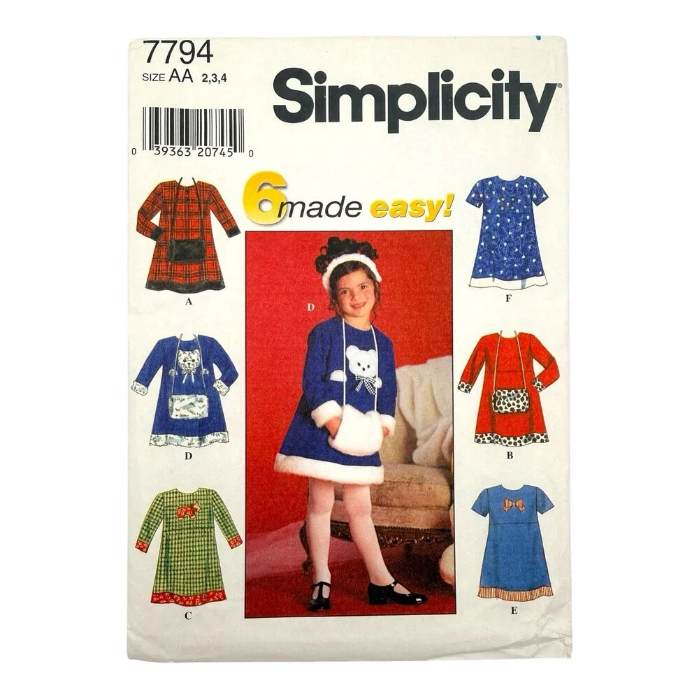 VTG 1997 Simplicity Sewing Pattern Childs Winter Dress & Muff Size 2-4 #7794